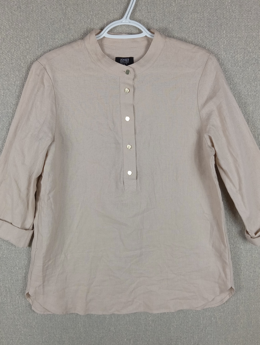 Jones New York Beige Linen Blend Henley Tunic Blouse 3/4 Sleeve Womens Medium